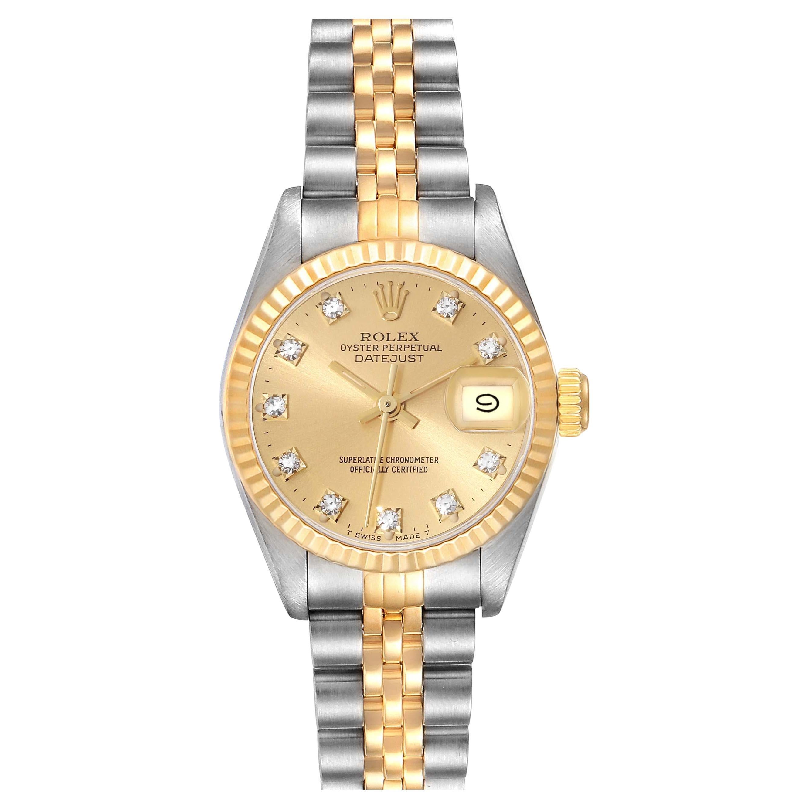 Rolex Datejust Steel Yellow Gold Diamond Dial Ladies Watch 69173 Papers