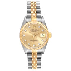 Rolex Datejust Steel Yellow Gold Diamond Dial Ladies Watch 69173 Papers