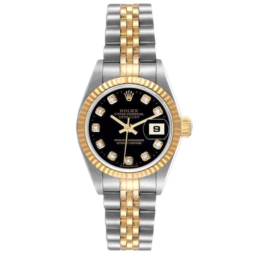 Rolex Datejust Stahl Gelbgold Diamant-Zifferblatt Damenuhr 79173 Box Papiere. Offiziell zertifiziertes Chronometerwerk mit automatischem Aufzug. Austerngehäuse aus Edelstahl mit einem Durchmesser von 26.0 mm. Rolex-Logo auf einer Krone aus 18 Karat