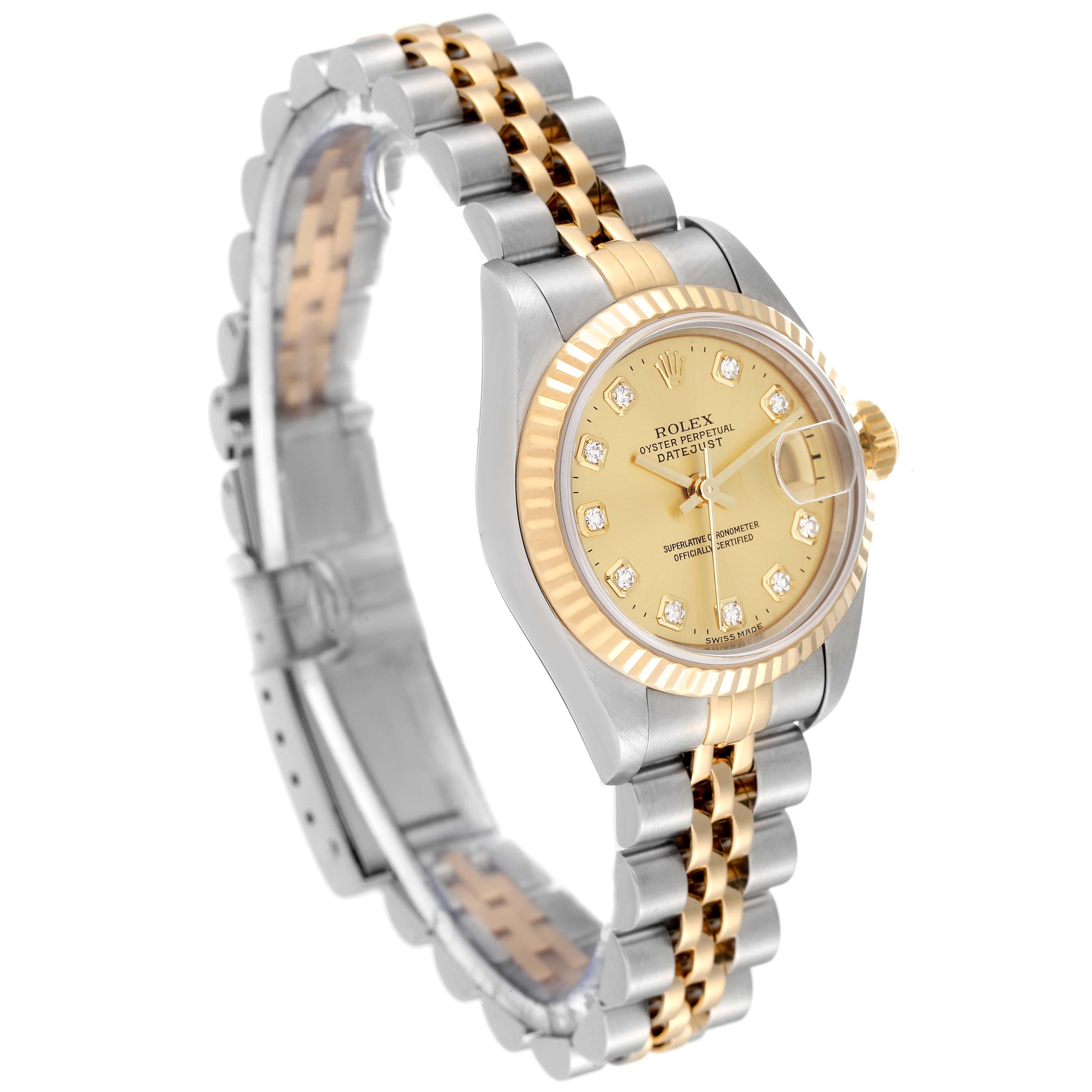 Rolex Datejust Steel Yellow Gold Diamond Dial Ladies Watch 79173 Box Papers In Good Condition In Atlanta, GA
