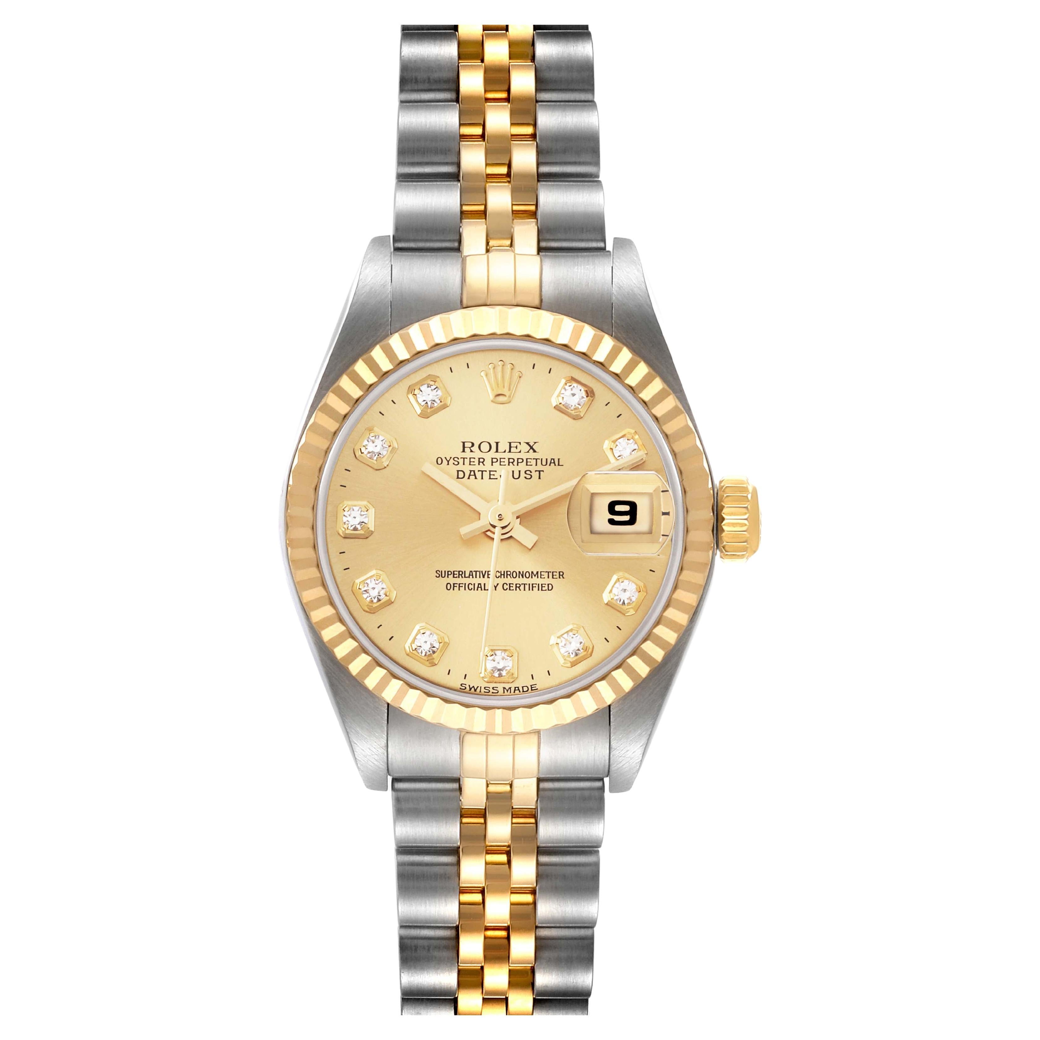 Rolex Datejust Steel Yellow Gold Diamond Dial Ladies Watch 79173 Box