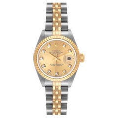 Vintage Rolex Datejust Steel Yellow Gold Diamond Dial Ladies Watch 79173 Box Papers