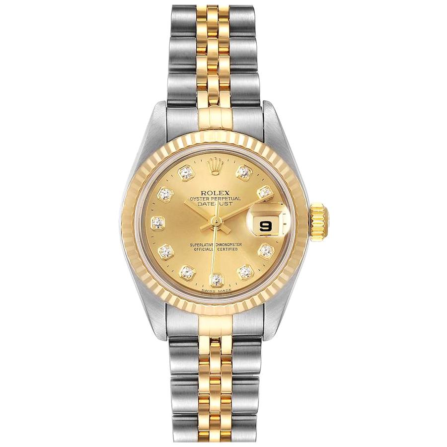 Rolex Datejust Steel Yellow Gold Diamond Dial Ladies Watch 79173