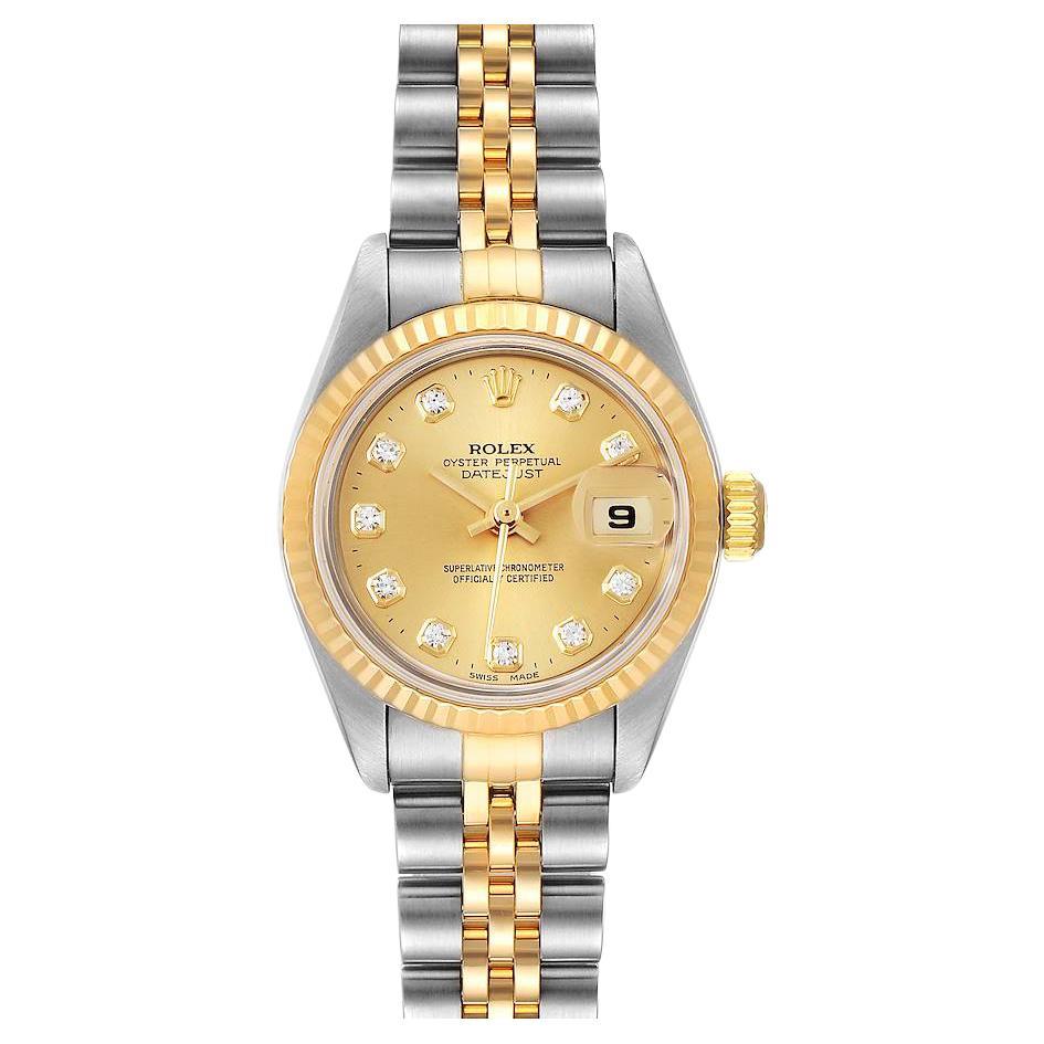 Rolex Datejust Steel Yellow Gold Diamond Dial Ladies Watch 79173 For Sale