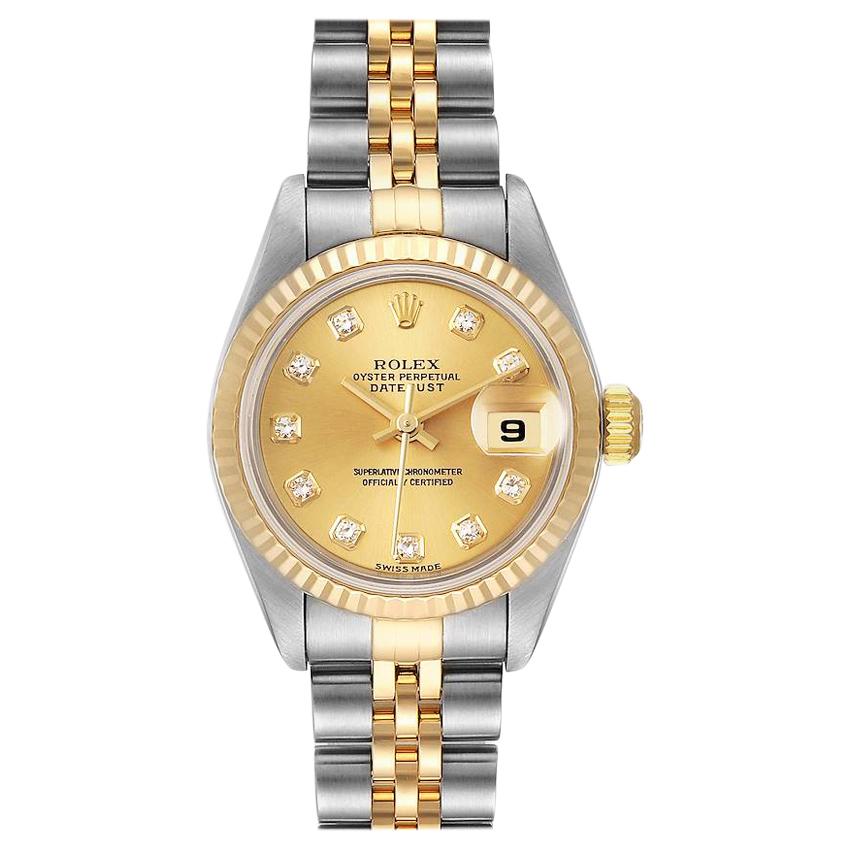Rolex Datejust Steel Yellow Gold Diamond Dial Ladies Watch 79173 Papers