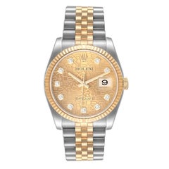Rolex Datejust Steel Yellow Gold Diamond Dial Mens Watch 116233 Box Card