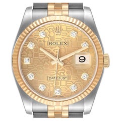 Rolex Datejust Steel Yellow Gold Diamond Dial Mens Watch 116233 Box Card