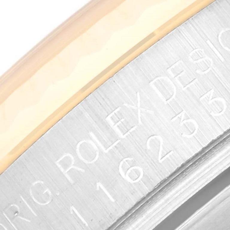 Rolex Datejust Stahl Gelbgold Diamant-Zifferblatt Herrenuhr 116233 Box Papiere. Offiziell zertifiziertes Chronometerwerk mit automatischem Aufzug. Gehäuse aus Edelstahl mit einem Durchmesser von 36 mm. Rolex Logo auf einer Krone. Geriffelte Lünette