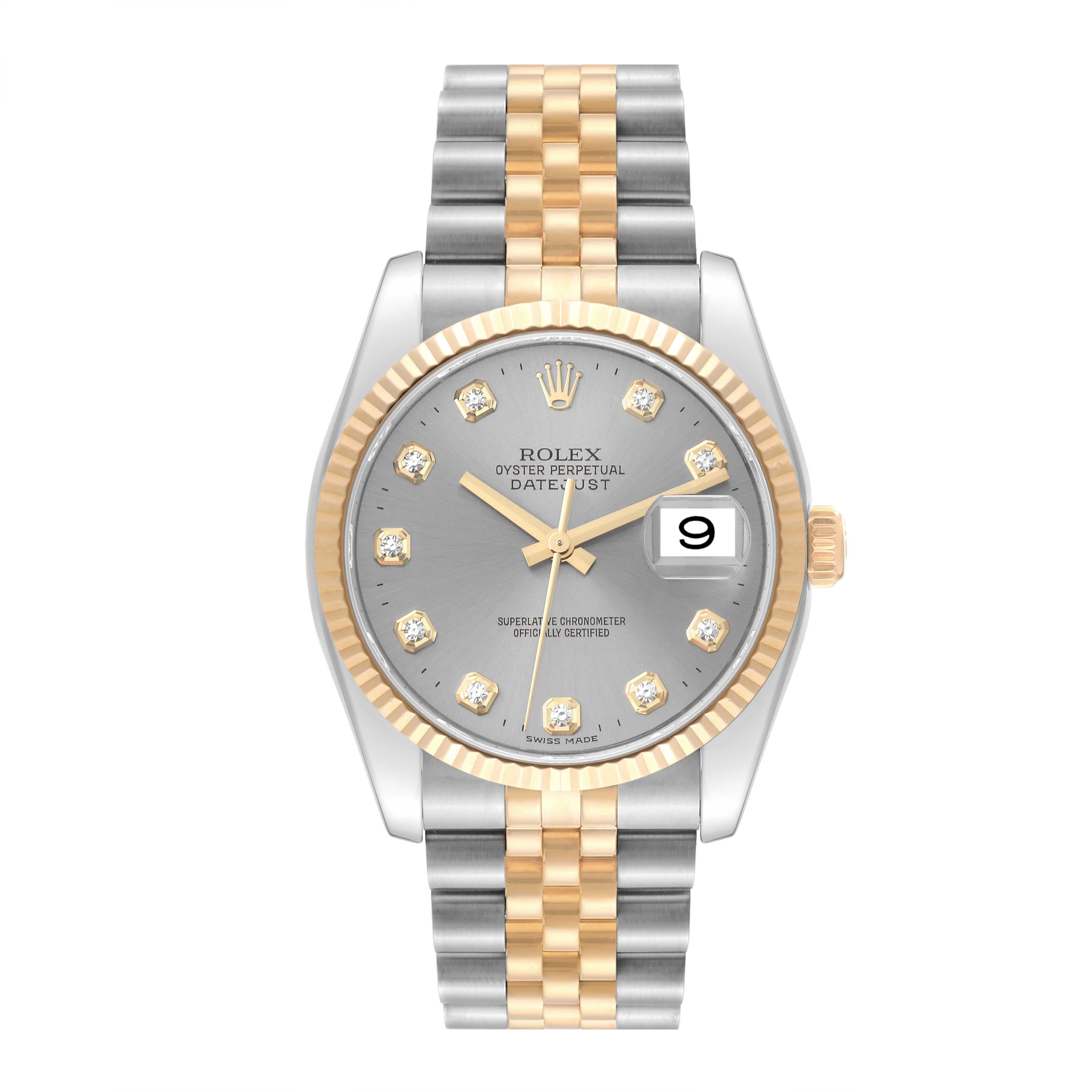 Men's Rolex Datejust Steel Yellow Gold Diamond Dial Mens Watch 116233 Box Papers For Sale