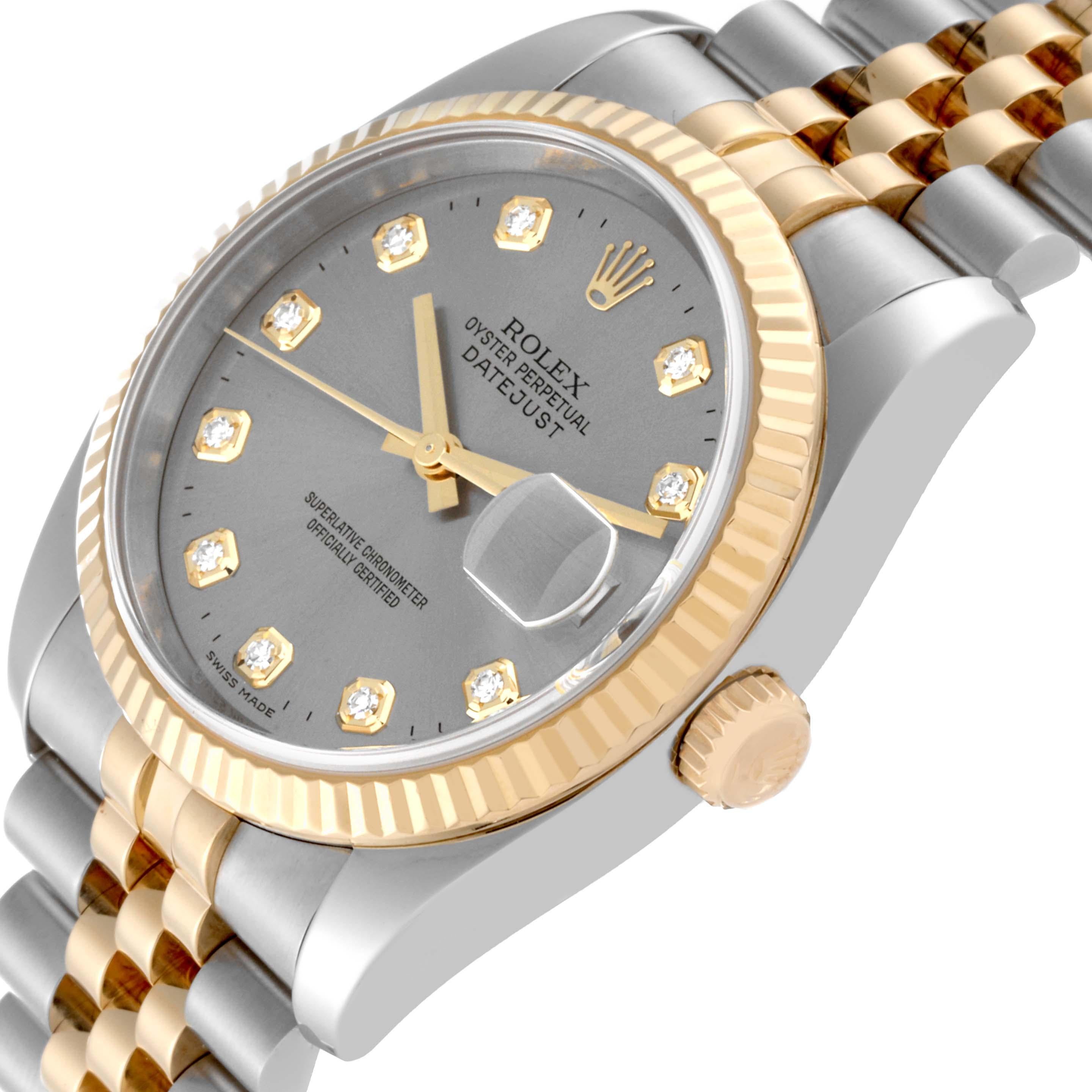 Rolex Datejust Steel Yellow Gold Diamond Dial Mens Watch 116233 Box Papers For Sale 2