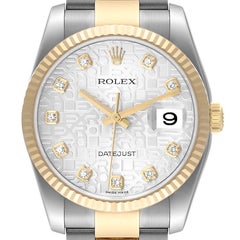 Rolex Datejust Steel Yellow Gold Diamond Dial Mens Watch 116233 Box Papers