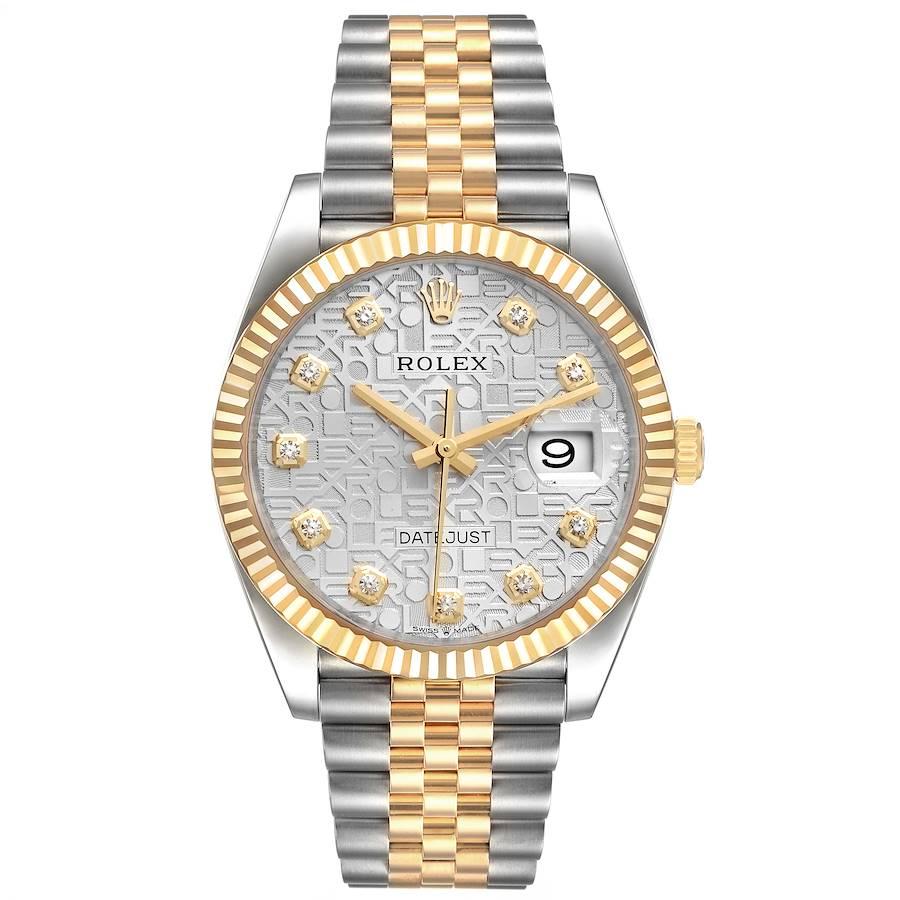 Rolex Datejust Steel Yellow Gold Diamond Dial Mens Watch 126233 Box Card. Officially certified chronometer self-winding movement. Stainless steel and 18K yellow gold case 36.0 mm in diameter. Rolex logo on a crown. 18K yellow gold fluted bezel.