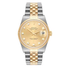 Rolex Datejust Steel Yellow Gold Diamond Dial Mens Watch 16233 Box Papers