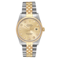 Rolex Datejust Steel Yellow Gold Diamond Dial Mens Watch 16233 Box Papers