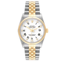 Rolex Datejust Steel Yellow Gold Diamond Dial Mens Watch 16233 Box Papers