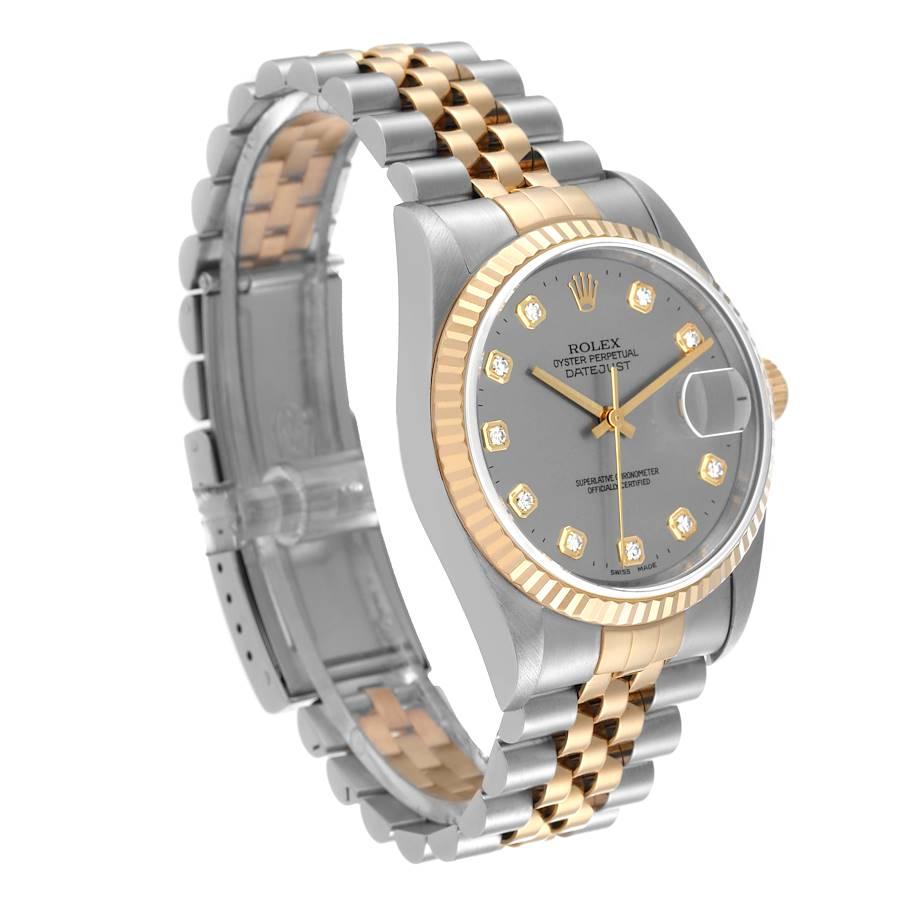 Rolex Datejust Steel Yellow Gold Diamond Dial Mens Watch 16233 Box Papers In Excellent Condition For Sale In Atlanta, GA