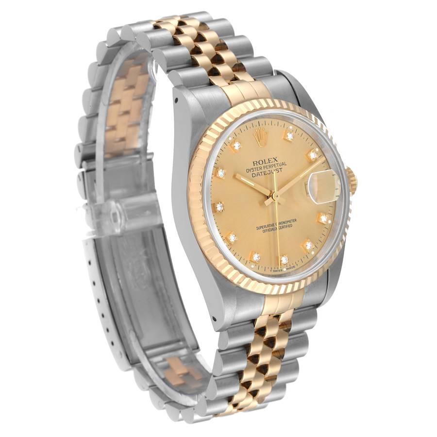 Rolex Datejust Steel Yellow Gold Diamond Dial Mens Watch 16233 Box Papers In Good Condition In Atlanta, GA