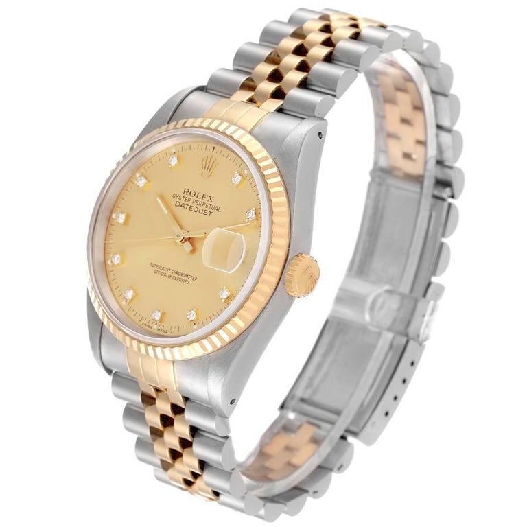 Rolex Datejust Steel Yellow Gold Diamond Dial Mens Watch 16233 Box ...