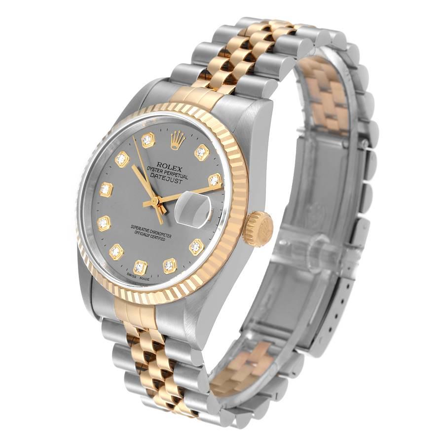Men's Rolex Datejust Steel Yellow Gold Diamond Dial Mens Watch 16233 Box Papers For Sale