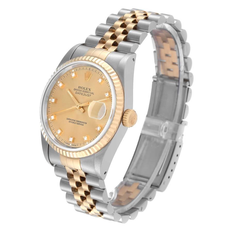 Men's Rolex Datejust Steel Yellow Gold Diamond Dial Mens Watch 16233 Box Papers