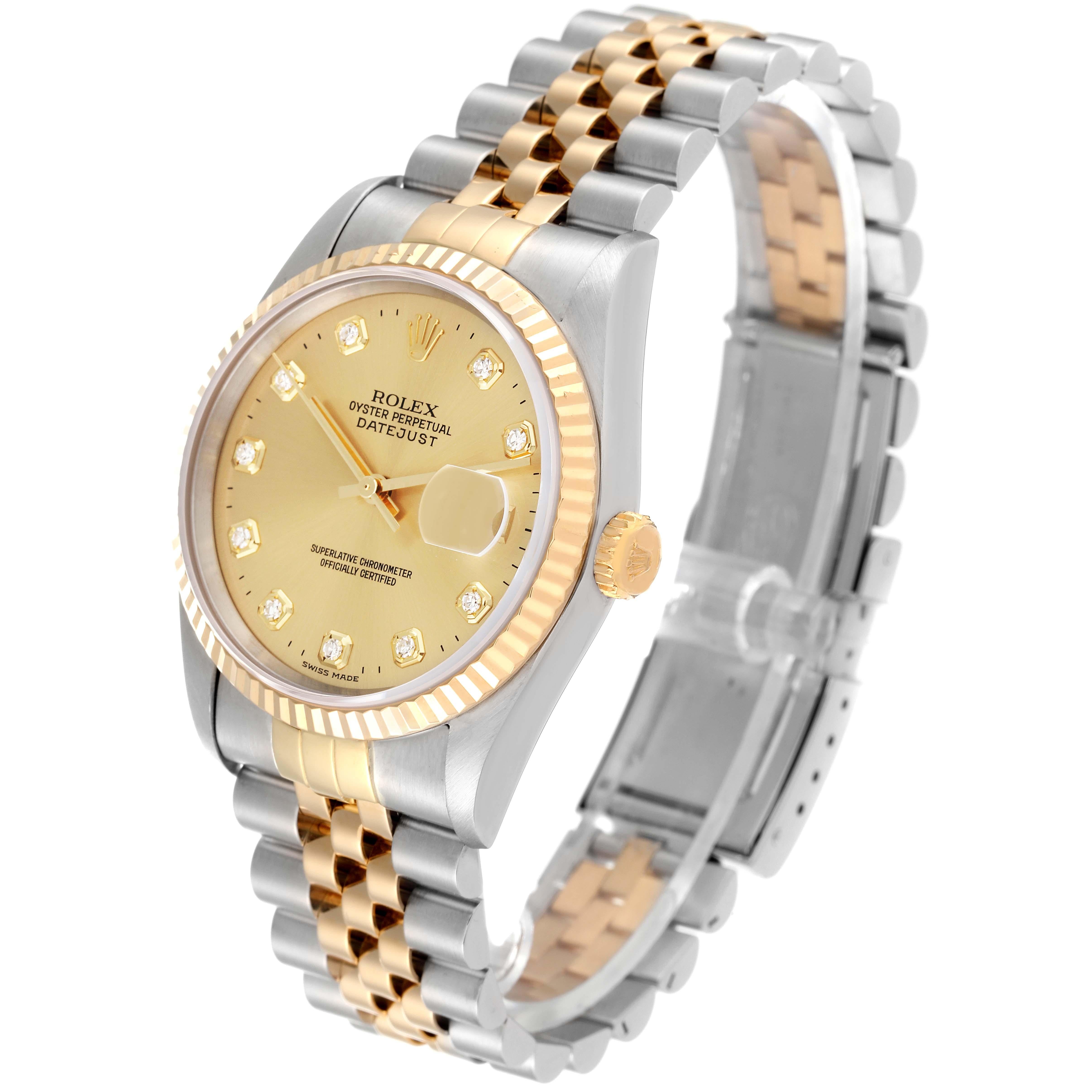Men's Rolex Datejust Steel Yellow Gold Diamond Dial Mens Watch 16233 Box Papers