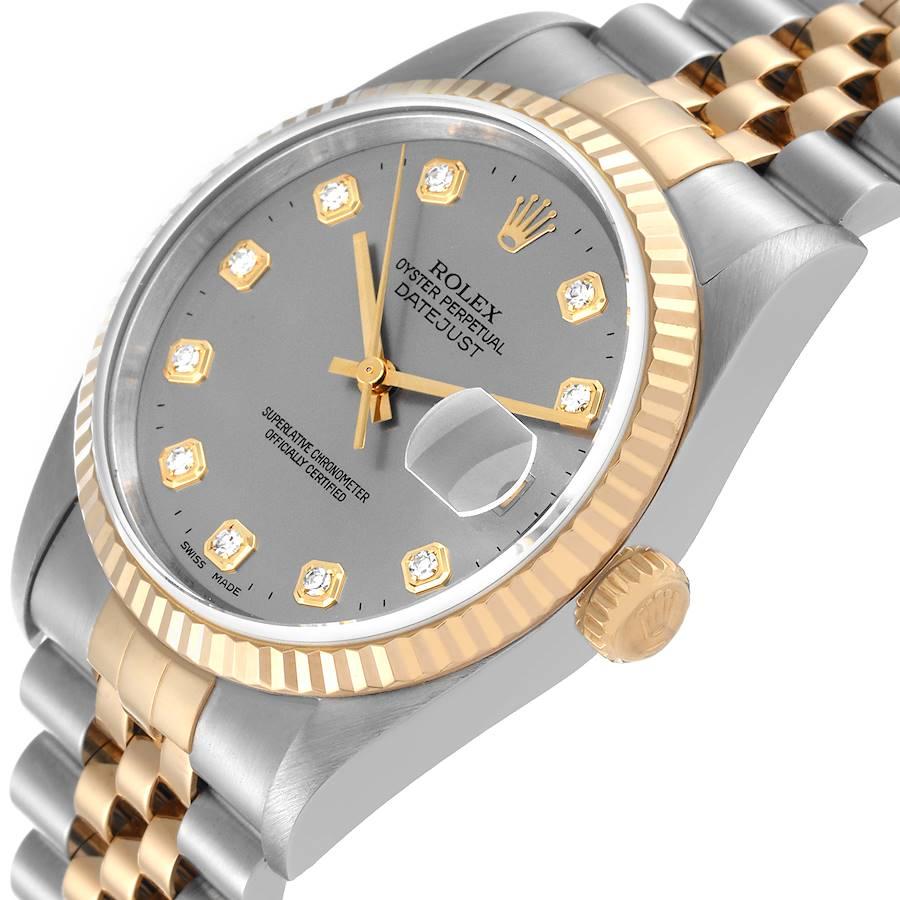 Rolex Datejust Steel Yellow Gold Diamond Dial Mens Watch 16233 Box Papers For Sale 1