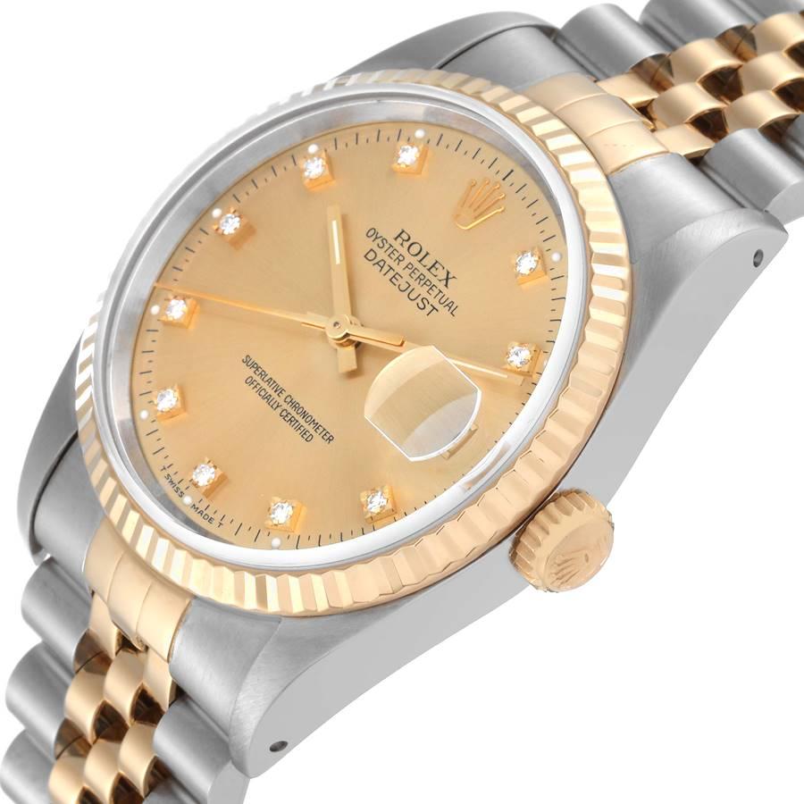 Rolex Datejust Steel Yellow Gold Diamond Dial Mens Watch 16233 Box Papers 1