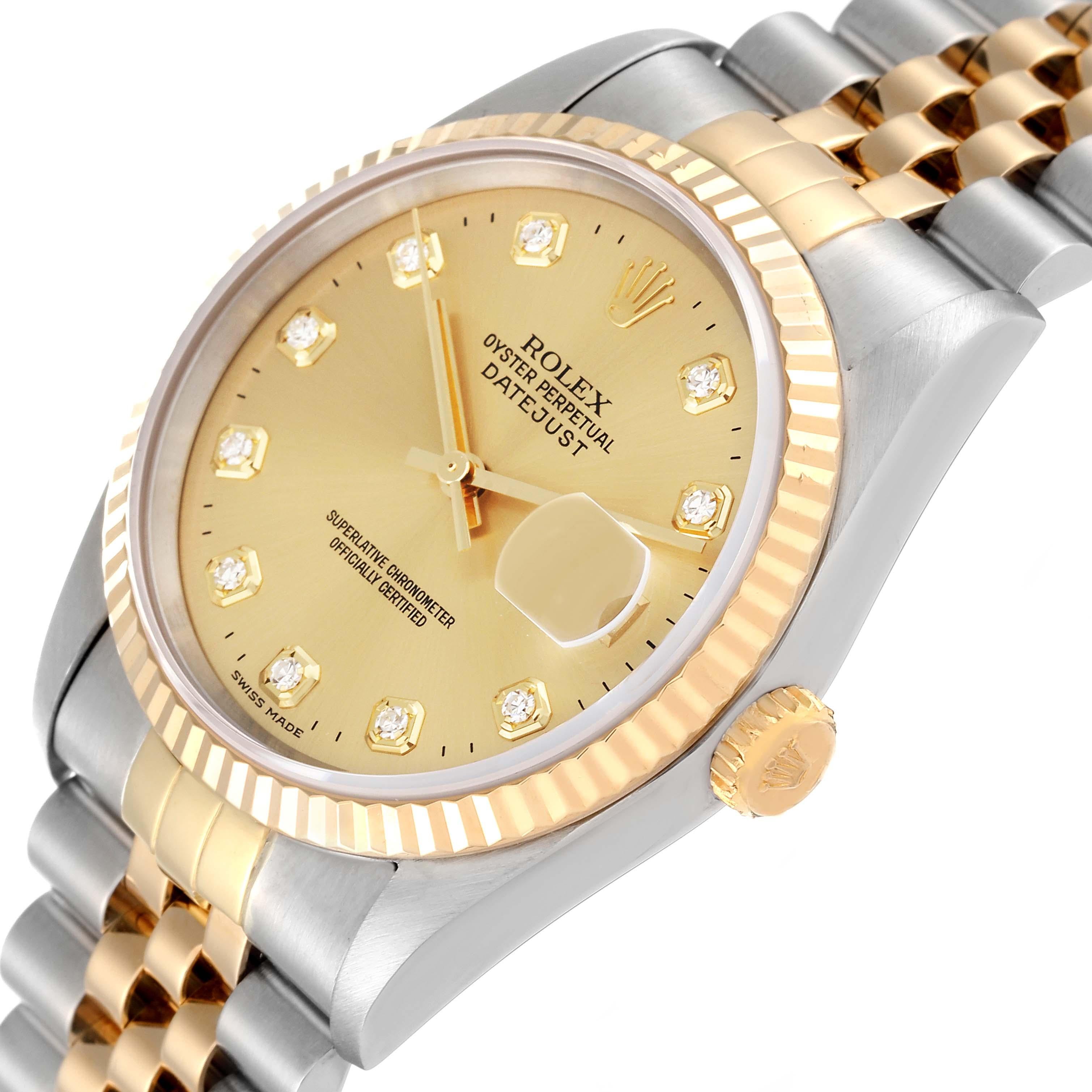 Rolex Datejust Steel Yellow Gold Diamond Dial Mens Watch 16233 Box Papers 1