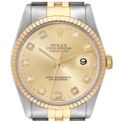 Rolex Datejust Steel Yellow Gold Diamond Dial Mens Watch 16233 Box Papers