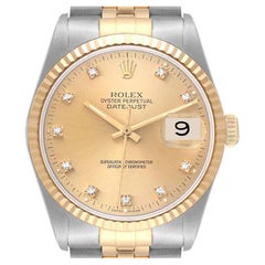 Rolex Datejust Steel Yellow Gold Diamond Dial Mens Watch 16233 Box Papers