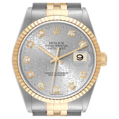 Rolex Datejust Steel Yellow Gold Diamond Dial Mens Watch 16233 Box Papers