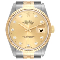 Rolex Datejust Steel Yellow Gold Diamond Dial Mens Watch 16233 Box Papers Rolex Datejust Steel Yellow Gold Diamond Dial Mens Watch 16233 Box Papers