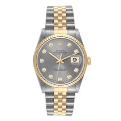Rolex Datejust Steel Yellow Gold Diamond Dial Mens Watch 16233