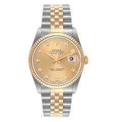 Rolex Datejust Steel Yellow Gold Diamond Dial Mens Watch 16233
