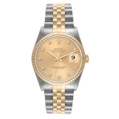 Rolex Datejust Steel Yellow Gold Diamond Dial Mens Watch 16233