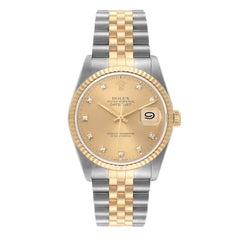 Rolex Datejust Steel Yellow Gold Diamond Dial Mens Watch 16233
