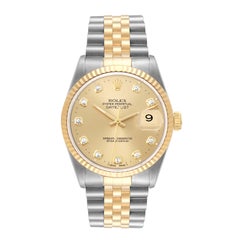 Rolex Datejust Steel Yellow Gold Diamond Dial Mens Watch 16233
