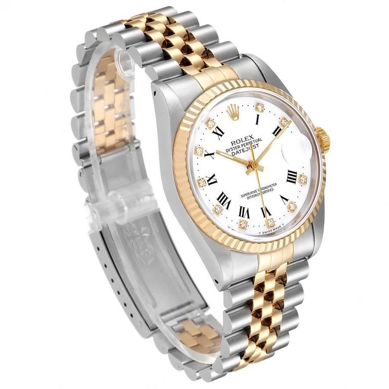 Rolex Datejust Steel Yellow Gold Diamond Dial Mens Watch 16233 In Good Condition In Atlanta, GA