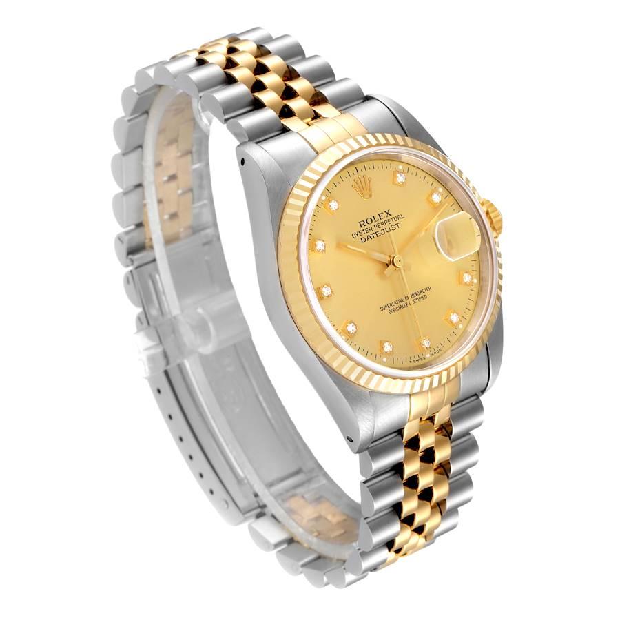Rolex Datejust Steel Yellow Gold Diamond Dial Mens Watch 16233 In Good Condition For Sale In Atlanta, GA