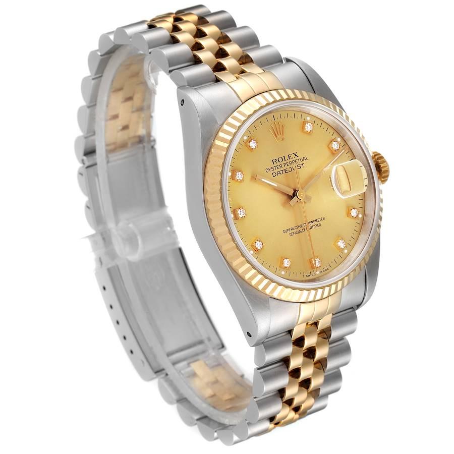 Rolex Datejust Steel Yellow Gold Diamond Dial Mens Watch 16233 In Excellent Condition For Sale In Atlanta, GA