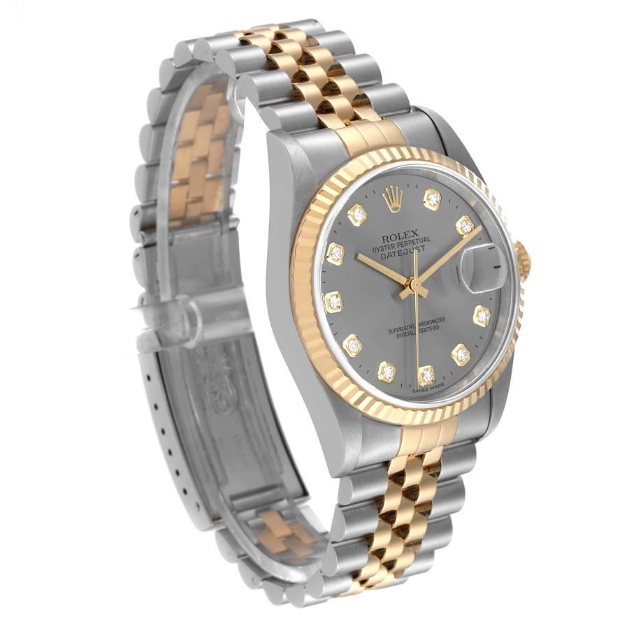Rolex Datejust Steel Yellow Gold Diamond Dial Mens Watch 16233 In Excellent Condition In Atlanta, GA