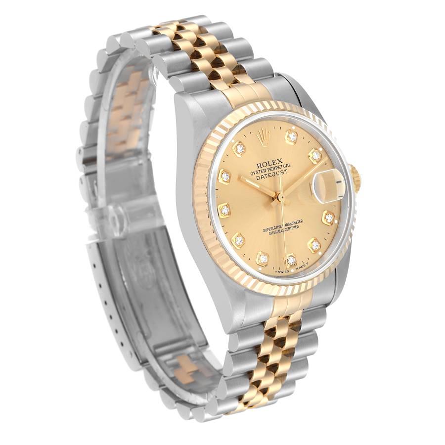 Rolex Datejust Steel Yellow Gold Diamond Dial Mens Watch 16233 In Excellent Condition For Sale In Atlanta, GA