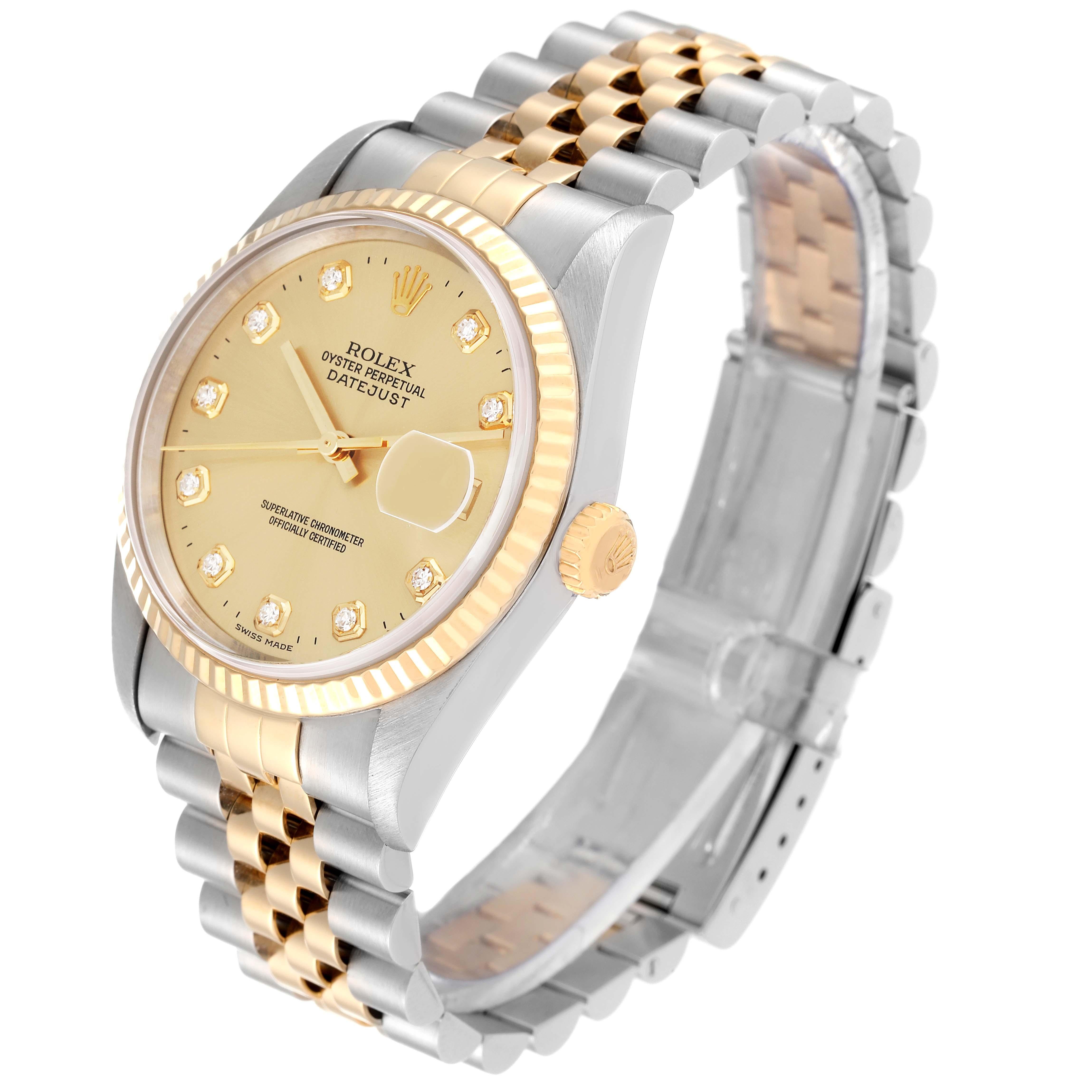 Men's Rolex Datejust Steel Yellow Gold Diamond Dial Mens Watch 16233