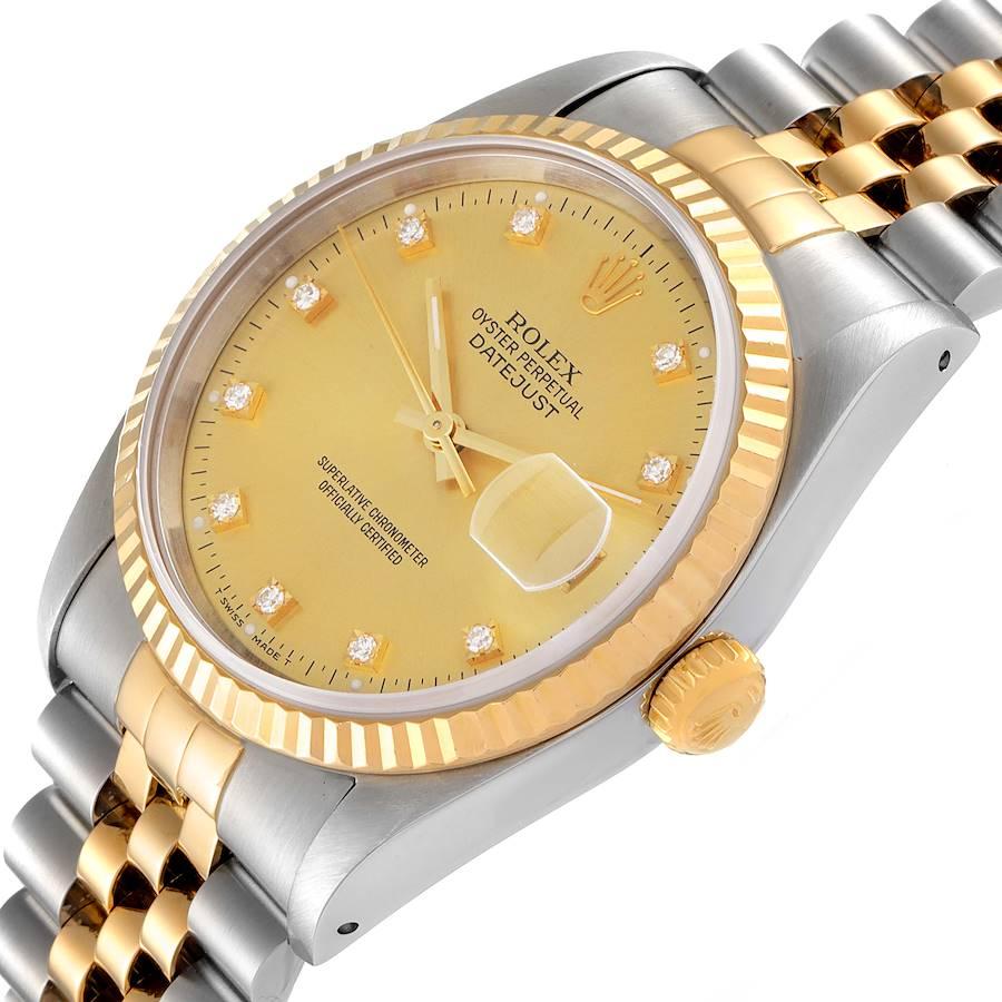 Rolex Datejust Steel Yellow Gold Diamond Dial Mens Watch 16233 In Excellent Condition For Sale In Atlanta, GA