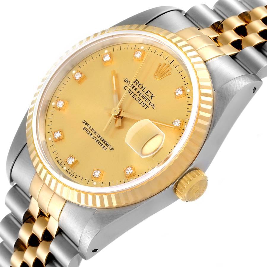 Rolex Datejust Steel Yellow Gold Diamond Dial Mens Watch 16233 For Sale 1