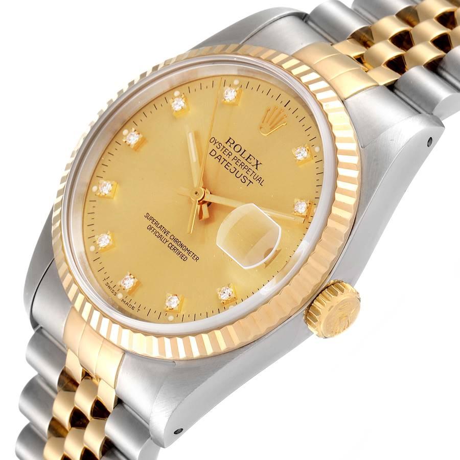 Rolex Datejust Steel Yellow Gold Diamond Dial Mens Watch 16233 1