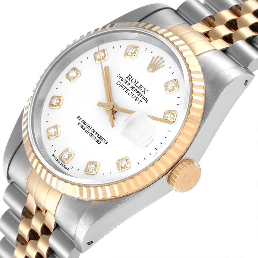 Rolex Datejust Steel Yellow Gold Diamond Dial Mens Watch 16233 1