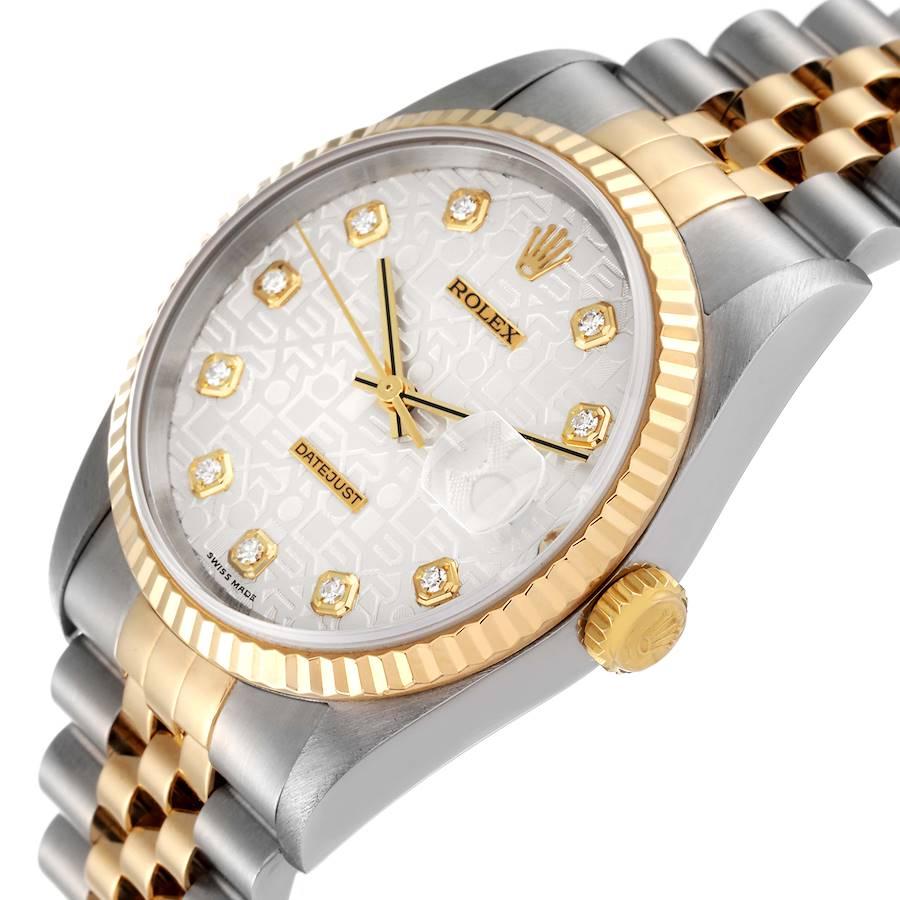 Rolex Datejust Steel Yellow Gold Diamond Dial Mens Watch 16233 In Excellent Condition In Atlanta, GA