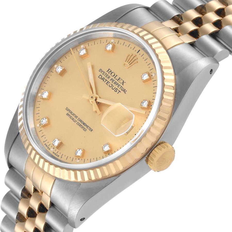 Rolex Datejust Steel Yellow Gold Diamond Dial Mens Watch 16233 For Sale 1