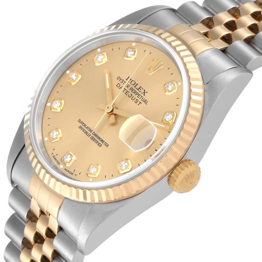 Rolex Montre Datejust en acier avec cadran en or jaune et diamants, pour hommes 16233 en vente 1
